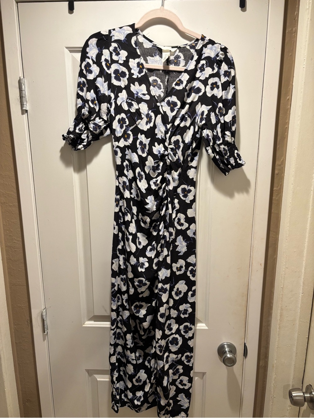 H&M Black Maxi Dress with White and Light Blue Floral Print